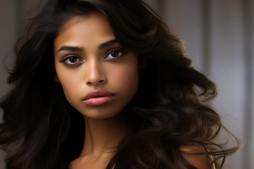 Pretty Latin supermodel. Gorgeous brunette model with straight hair. Generate ai