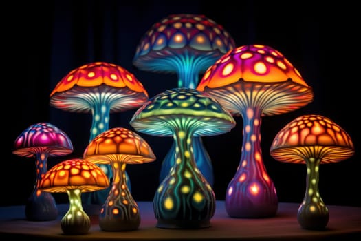 Decorative mushrooms. Nature fungi plant. Generate Ai