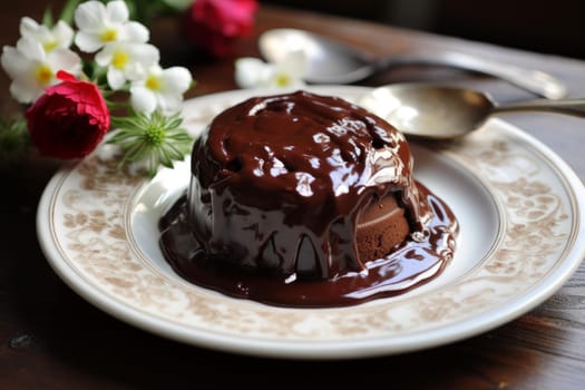 Chocolate pudding. Cake milk dessert. Generate Ai