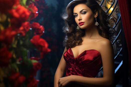 Pretty woman with luxury earrings. Blonde lady model with posing face. Generate ai