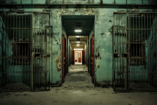 Prison doors. Lock stone cage. Generate Ai