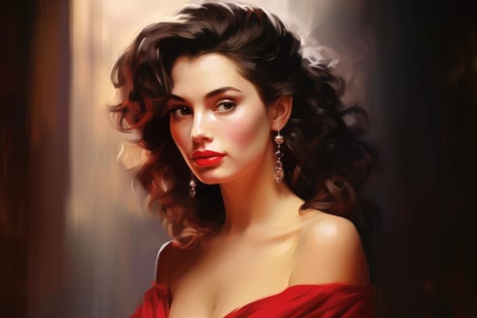 Pretty woman elegant. Curly woman. Generate Ai