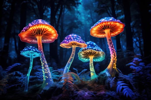 Unique Decorative mushrooms. Nature fungi plant. Generate Ai