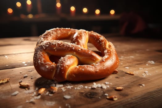 Delicious Soft baked pretzel with salt. Twisted traditional Bavarian bakery doughy bread. Generate ai