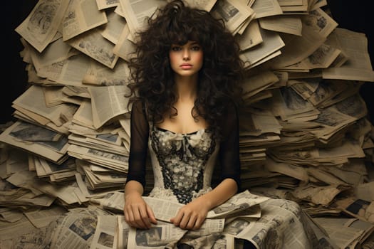 Woman printed newspapers. Person adult. Generate Ai