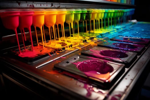 Printer color splashes paints. Dry element. Generate Ai