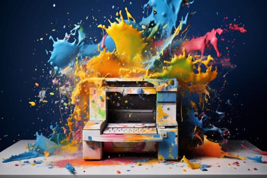 Printer color splashes element. Laser paint. Generate Ai