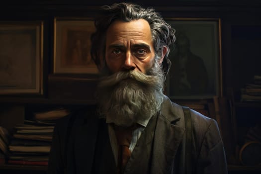 Senior bearded teacher classroom. Man school face education lecture. Generate Ai
