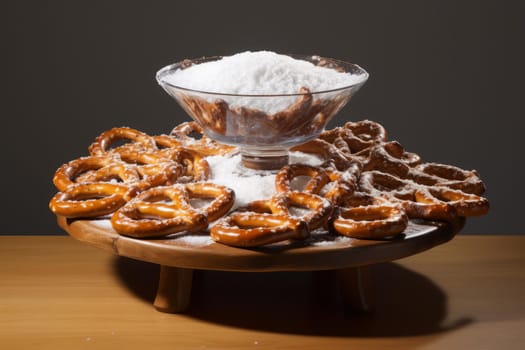Succulent Soft baked pretzel with salt. Twisted traditional Bavarian bakery doughy bread. Generate ai
