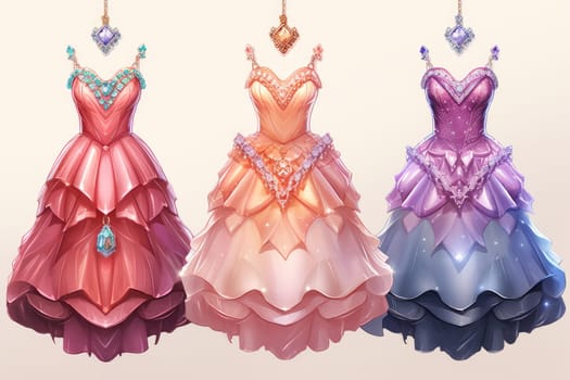 Princess outfit gems dress at evening. Person dance beauty face. Generate Ai