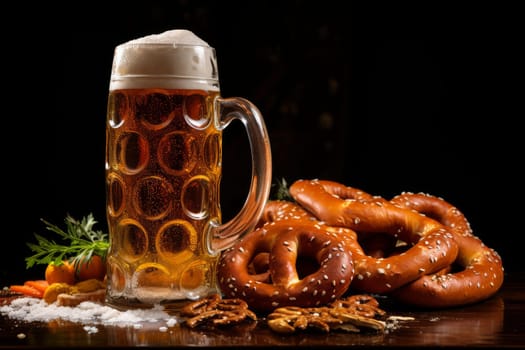 Soft baked pretzel with salt. Twisted traditional Bavarian bakery doughy bread. Generate ai