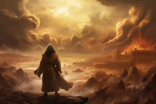 Prophet moses red sea. Light sky. Generate Ai