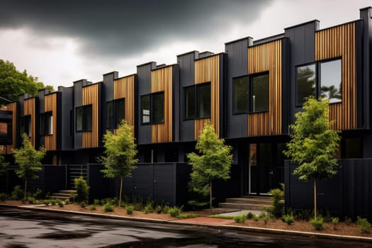 Private black townhouses. Wall facade. Generate Ai