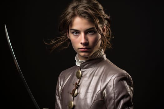 Woman fencer portrait. Sport girl. Generate Ai