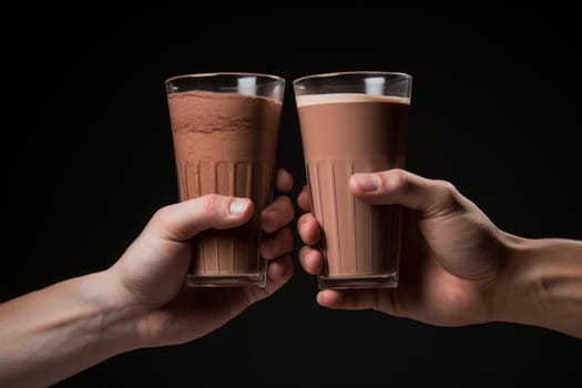 Protein hands drink. Color food. Generate Ai