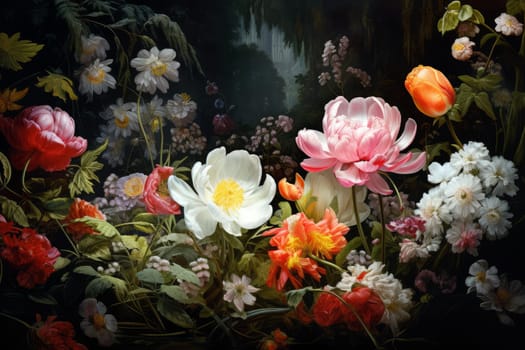 Summer garden flowers. Nature wild. Generate Ai