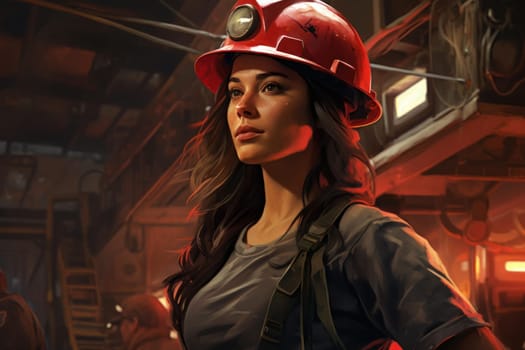 Protected female worker. Industry factory adult protection plant smiling. Generate Ai
