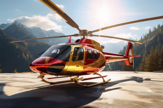 Private helicopter of businessman outdoor photo. Boss Generate Ai