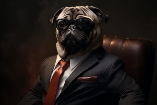 Pug boss. Busy office suit. Generate Ai