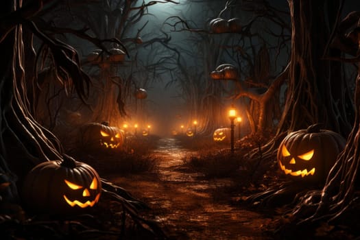 Pumpkin forest halloween ghost. Smoke poster. Generate Ai