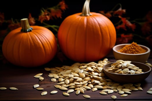 Pumpkin ground seed. Field nature. Generate Ai