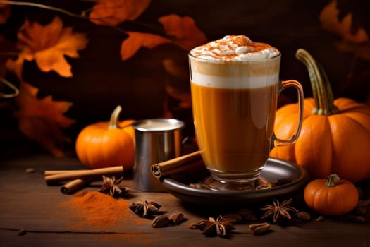 Pumpkin drink coffee. Spice latte hot. Generate Ai