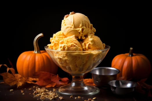 Pumpkin ice cream. Food dessert. Generate Ai