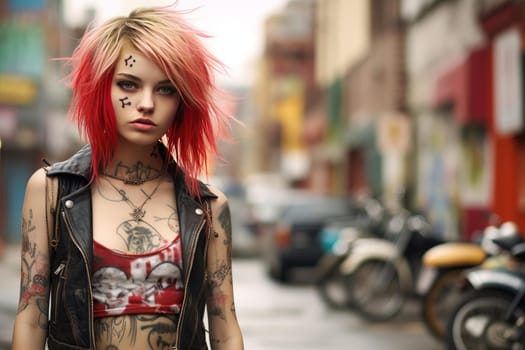 Punk girl street. Fashion model style. Generate Ai