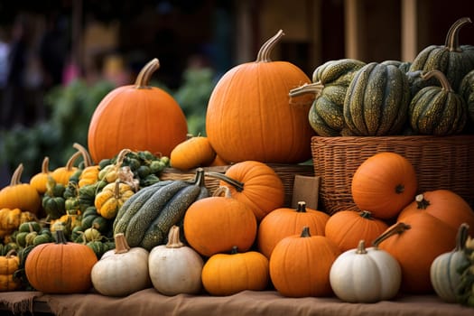 Pumpkin farmer market. Autumn market food. Generate Ai