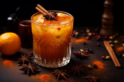 Pumpkin drink glass organic. Raw yellow smoothie diet. Generate Ai