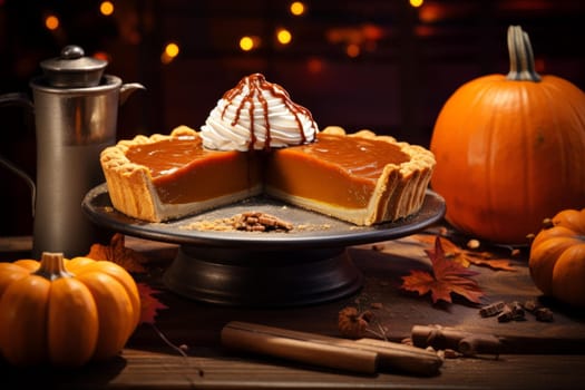 Cooking pumpkin pie. Autumn fall. Generate Ai