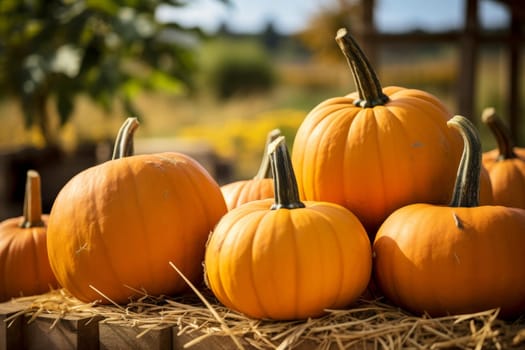Pumpkin farmer market outdoor. Food field. Generate Ai