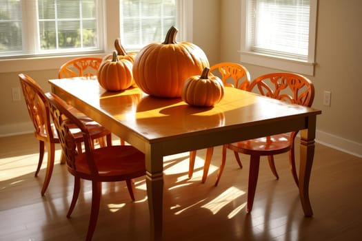 Pumpkin kitchen table. Orange vegetable. Generate Ai