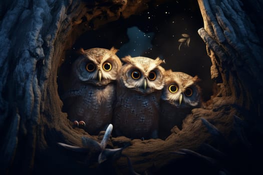 Owls hole. Beak predator wild. Generate Ai