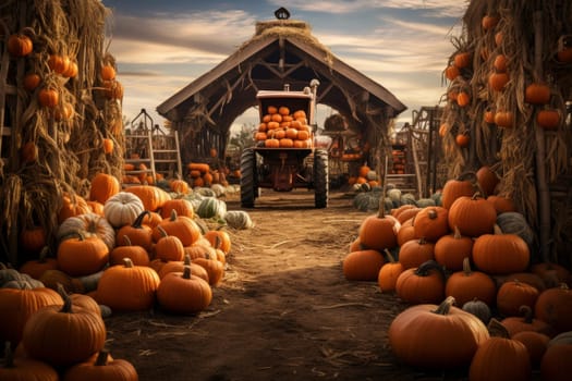 Pumpkin harvest cart. Mini stack. Generate Ai