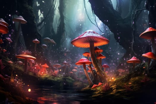 Textural Decorative mushrooms. Nature fungi plant. Generate Ai