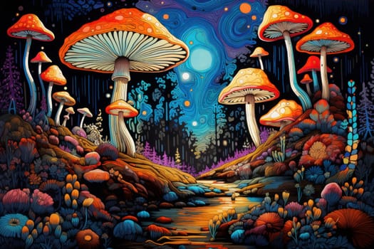 Textural Decorative mushrooms. Nature fungi plant. Generate Ai