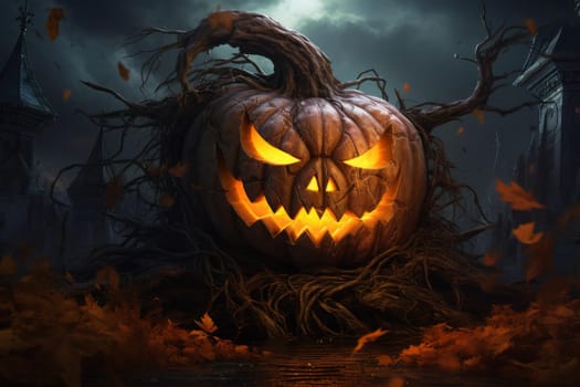 Pumpkin halloween. Horror trick evil. Generate Ai