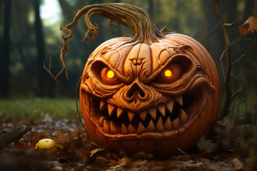 Pumpkin halloween spooky. Night horror. Generate Ai