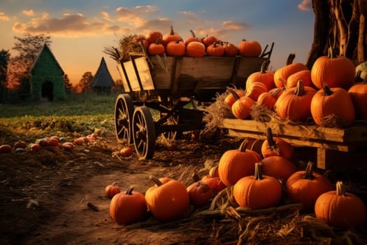 Pumpkin harvest farm. Autumn fall. Generate Ai