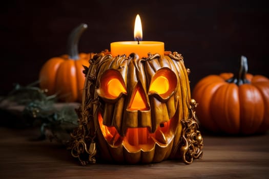 Pumpkin halloween. Spooky autumn forest. Generate Ai