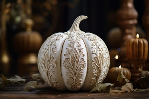 Pumpkin white candle holiday. Orange natural. Generate Ai