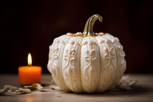 Pumpkin white candle. Candle decor. Generate Ai