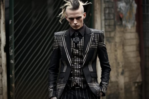 Punk boy. Man hair young. Generate Ai