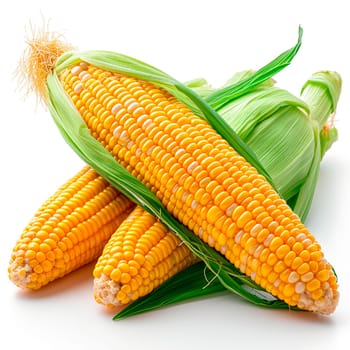 Fresh corn cobs on white isolated background AI generated image