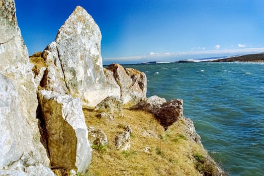 Autumnal nature on Lake Baikal. Landscape and flora of Baikal