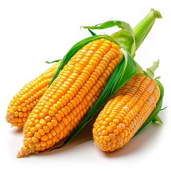 Fresh corn cobs on white isolated background AI generated image