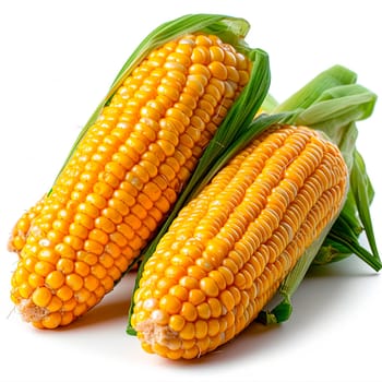 Fresh corn cobs on white isolated background AI generated image