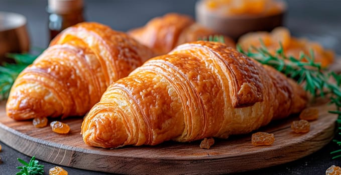 Freshly baked French Parisian croissants on white isolated background AI generated image