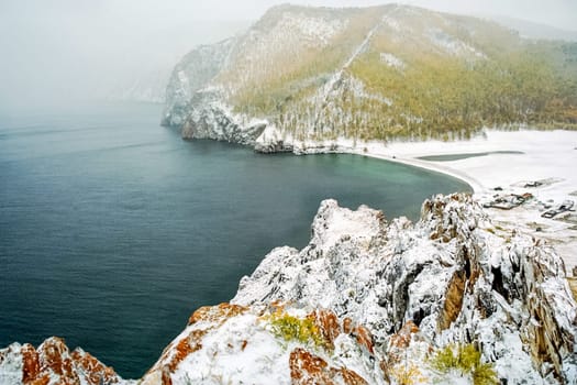 Autumnal nature on Lake Baikal. Landscape and flora of Baikal